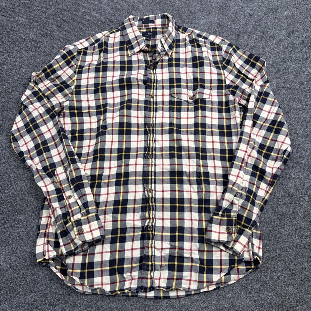 J Crew Men's Size M Slim Fit Brushed Twill Shirt 100% Cotton Blue Red Plaid